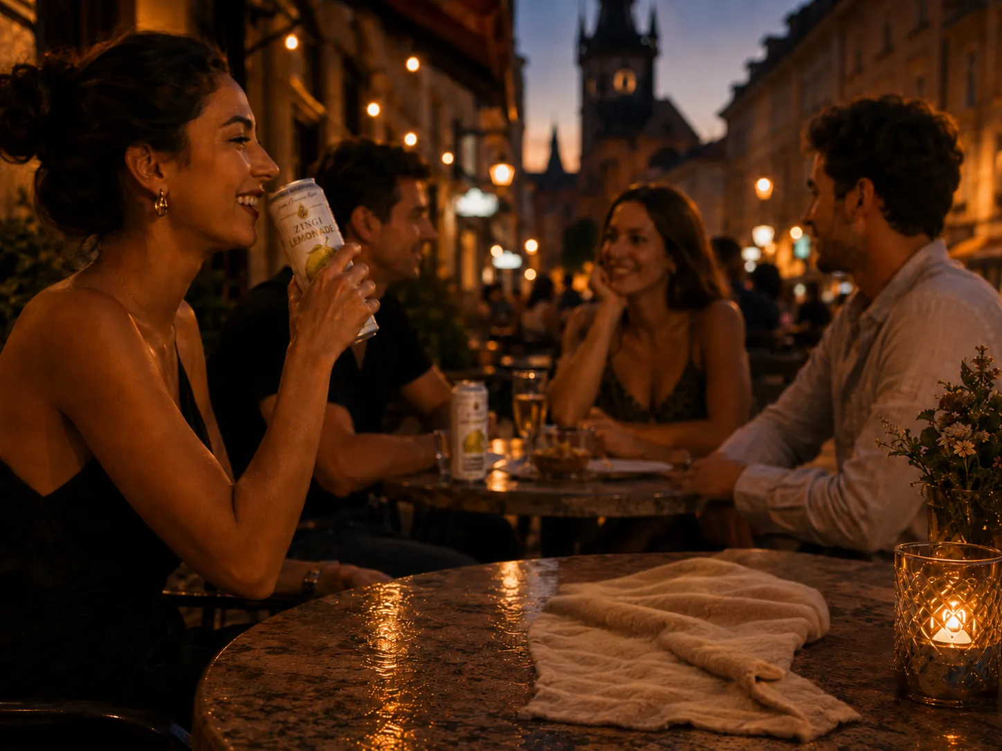 ZINGI Lemonade bei einem abendlichen Beisammensein in der Stadt